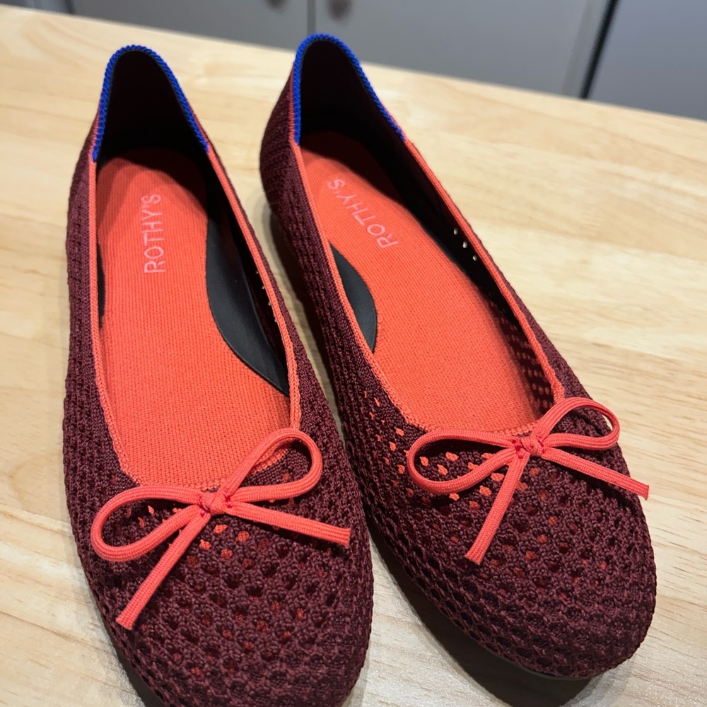 Rothy's Burgundy and Coral Knit Ballet Flats